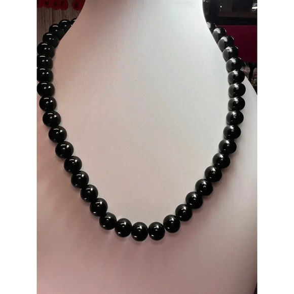 10mm Black Onyx necklace with sterling silver clasp *NEW* - Picture 1 of 11